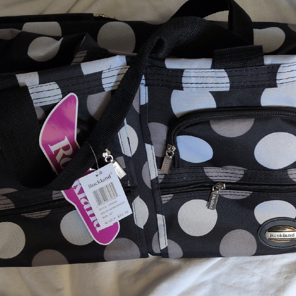 Rockland Black & White Polka Dot Tote Bag